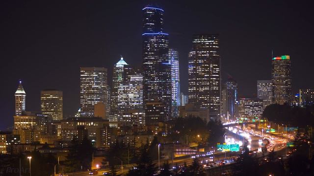 4K Urban Relaxation Video - 1.5 Hours City Sounds - Night Seattle from Dr. Jose Rizal Park смотреть онлайн