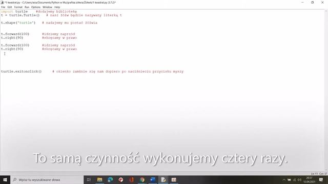 1 Kolorowy kwadrat Python Turtle смотреть онлайн