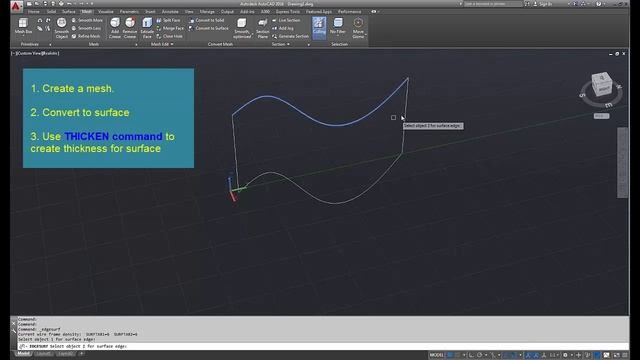How to Create THICKNESS for a Mesh, Surface in Autocad 3D - Autocad tutorial смотреть онлайн