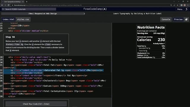 learn2code | freeCodeCamp (New) Responsive Web Design - Building a Nutrition Label: Step 56 смотреть онлайн