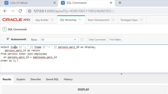 APEX12.SQL01: Create LOVs that use more than 1 table and combine 3 columns into one display column. смотреть онлайн