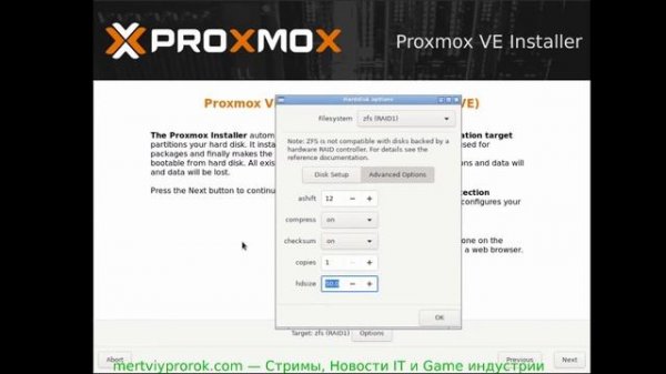 Установка Proxmox Zfs RAID1