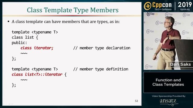 Back to Basics: Function and Class Templates - Dan Saks - CppCon 2019 смотреть онлайн