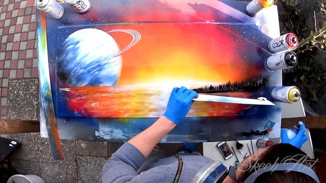 Saturn On Sunset -SPRAY PAINT Art By Skech