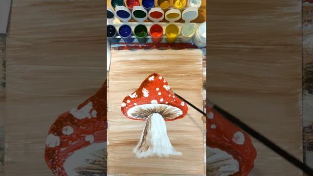 Обучающий ролик, рисуем красивый гриб с бабочкой гуашью смотреть онлайн