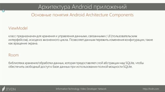 Android Architecture Components. Архитектура Android приложений. Урок 6 смотреть онлайн