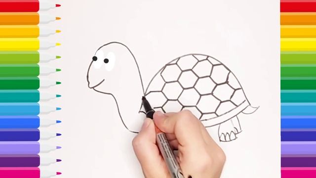 How to draw a turtle for kids ?. Rainbow and colorful. Easy for kins step by step смотреть онлайн