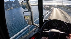 Водитель грузовика Scania R540 xT от первого лица в Северной Норвегии-Лофотенские остров