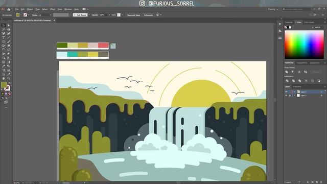 Рисую пейзаж с водопадом в Adobe Illustrator | Неистовый щавель смотреть онлайн