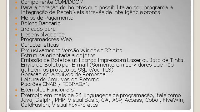 Download dll CobreBem CBX Integração com Boleto para Delphi смотреть онлайн
