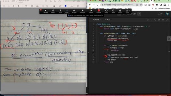 46. Permutations | Python | Using backtracking and recursion | dfs
