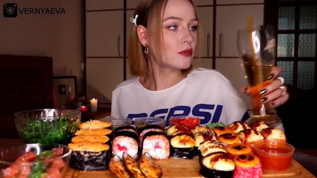 MUKBANG | Суши/роллы, мидии, форель, чука | Sushi/rolls, Mussels, Trout, Chuka не ASMR