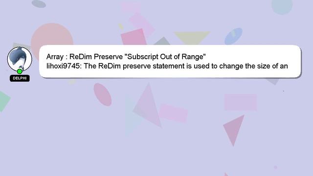 Array : ReDim Preserve "Subscript Out of Range" смотреть онлайн