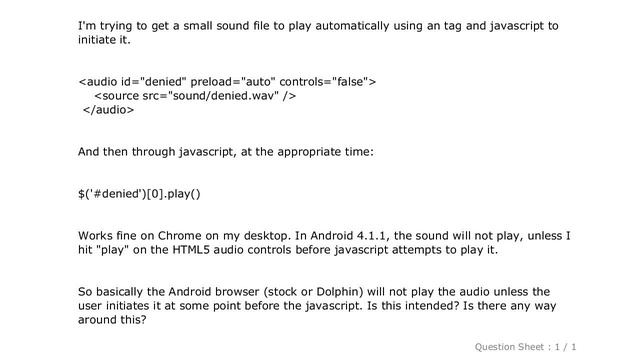 Android : HTML5 Audio can't play through Javascript unless triggered manually once смотреть онлайн