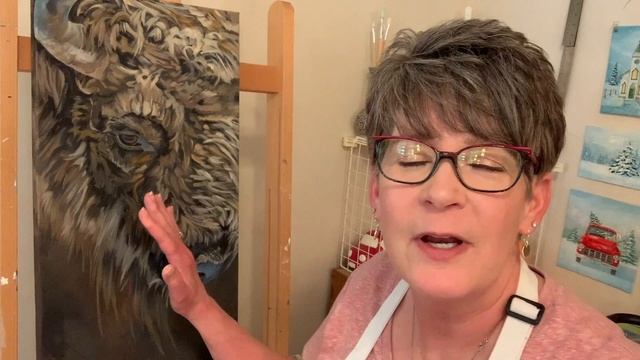 BUFFALO / BISON Acrylic Painting! Painting Fur TIPS AND TRICKS! How to paint an eye By: Annie Troe смотреть онлайн