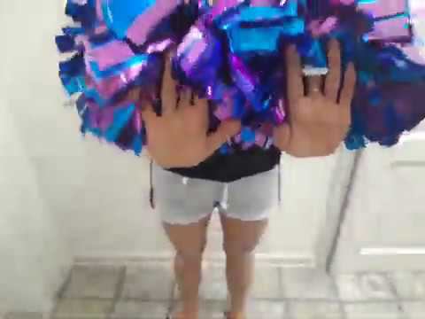 ПЗМЕ38 стандарт. Голубой, сиреневый. Помпон одинарный на кольцах для черлидинга металлизированный