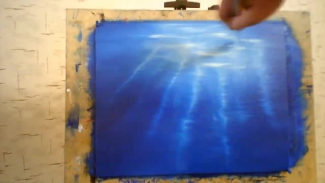 Как нарисовать лучи света. Подводный морской пейзаж. Масляные краски, холст, кисть смотреть онлайн