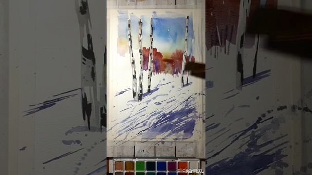 Как из клякс сделать зимний пейзаж акварелью смотреть онлайн