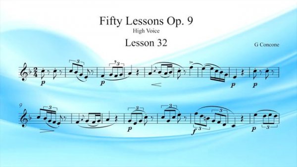 Concone Lesson 32 For High Voice Key F.  Suitable for Soprano or Tenor Voice Range