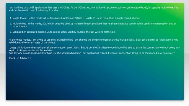 Serealized mode in System.Data.SQLite for .NET смотреть онлайн