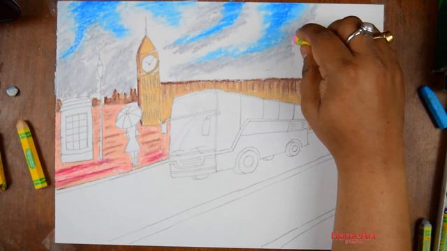 [Age 6-12] London Bus - Oil Pastel Drawing | Beginners | HomeArt смотреть онлайн