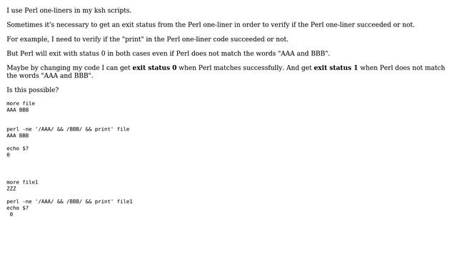 Linux + exit status from Perl one-liner code смотреть онлайн