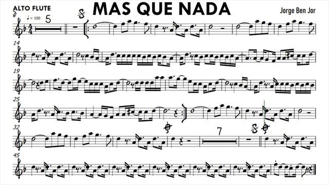 Mas Que Nada ALTO FLUTE Sheet Music Backing Track Partitura Single Page for Screenshot смотреть онлайн