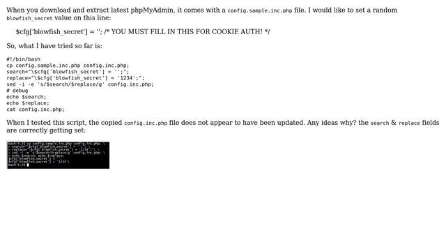 Unix & Linux: Update phpmyadmin config.inc.php file in bash смотреть онлайн