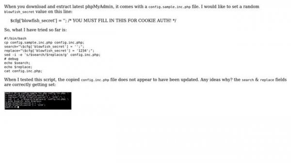 Unix & Linux: Update phpmyadmin config.inc.php file in bash