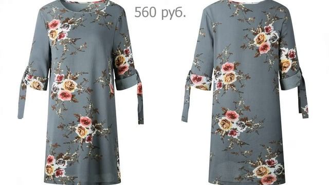 Одежда с AliExpress. Свободное короткое платье с цветочным рисунком большие размеры. смотреть онлайн
