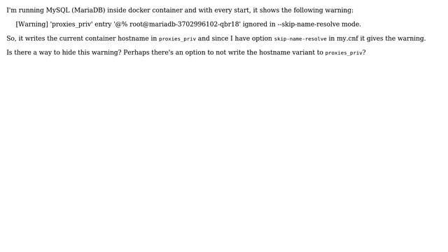 Databases: MySQL proxies_priv ignored in --skip-name-resolve mode смотреть онлайн