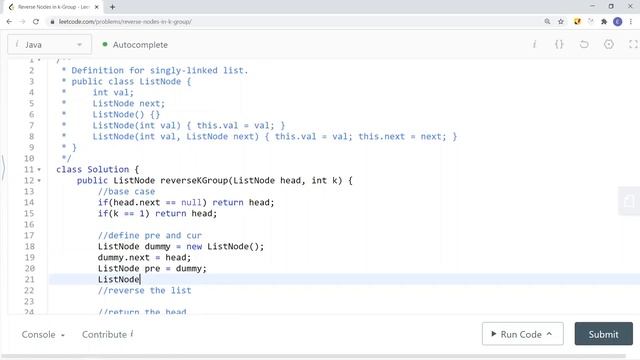 [Java] Leetcode 25. Reverse Nodes in k-Group [LinkedList Reversal #3] смотреть онлайн