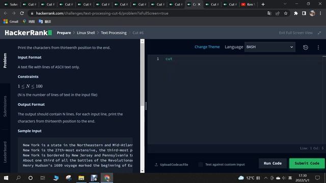 Cut #1,2,3,4,5,6,7,8,9 Linux Shell Text Processing Hacker Rank Solution in BASH смотреть онлайн