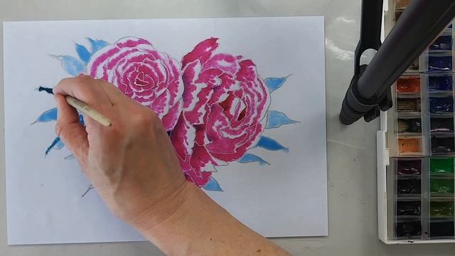 Рисуем цветы роз контуром для ткани и акварелью. Часть 4. смотреть онлайн