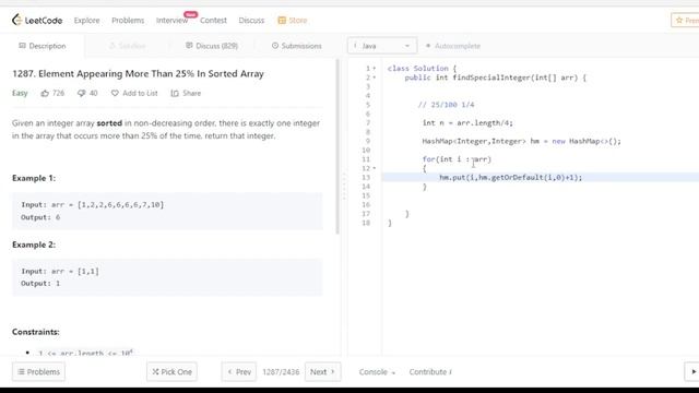 1287.Element Appearing More Than 25% In Sorted Array || In Java || Easy Way || #leetcode смотреть онлайн