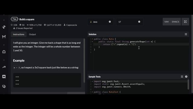Build a square - Codewars - 7 Kyu (JAVA) смотреть онлайн