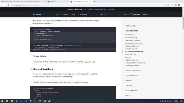React JS tutorials | conditional rendering part 11 смотреть онлайн