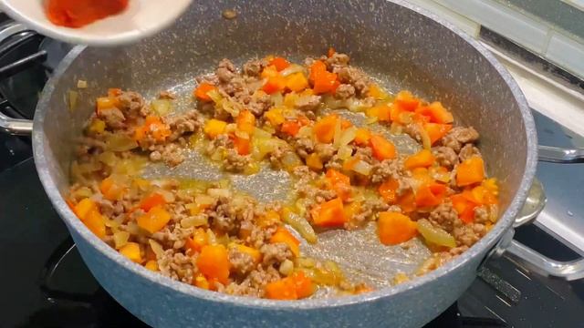 Бамия (окра) , тушеная с фаршем . Kıymalı Bamya.