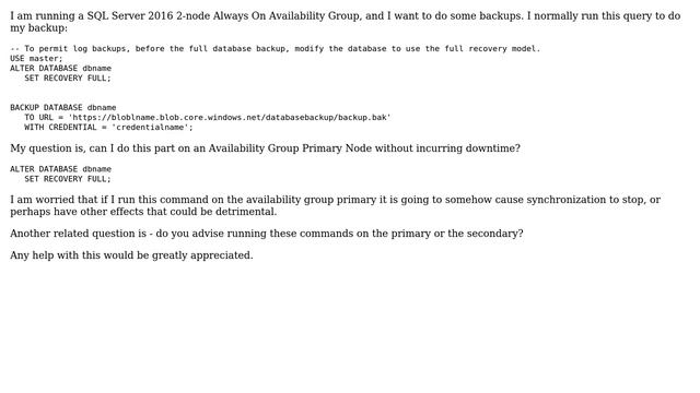 Databases: How to Set Recovery Mode in SQL Server Always On Availability Group without downtime? смотреть онлайн