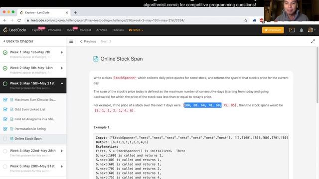 Online Stock Span (python) - Day 19/31 Leetcode May Challenge смотреть онлайн