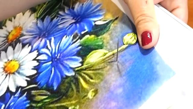 Вышивка лентами для начинающих. /embroidery ribbons. Ромашки и цикорий в вазе. Часть 2 смотреть онлайн