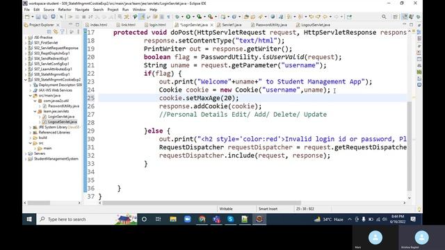 Servlet project using cookies by Krishna Sir | Cookie example in State Management | смотреть онлайн