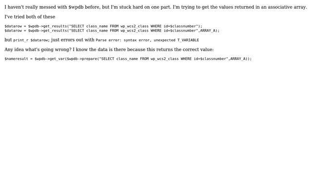 Wordpress: $wpdb-＞get_results not returning an array смотреть онлайн