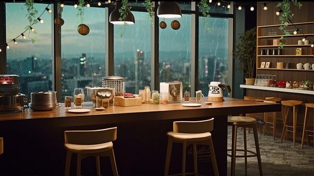 Cozy Coffee Shop Ambience On A Rainy Night  _ Rain Sounds _ 3 Hours