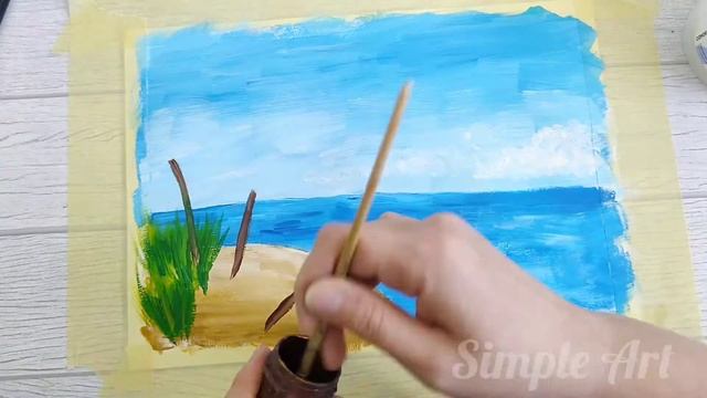 Как легко нарисовать летний пейзаж. Рисуем море, остров и пальмы. смотреть онлайн