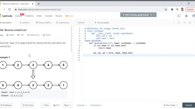 LeetCode 206: Reverse Linked List: Python Easy смотреть онлайн