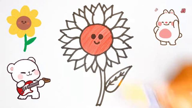 Bolalar uchun kungaboqar chizish/Drawing sunflower for children/Рисунок подсолнуха для детей смотреть онлайн
