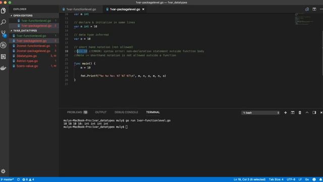 golang: variables and constants: function level and package level смотреть онлайн