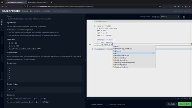 hackerrank REVERSE DOUBLE Linked List using python3 смотреть онлайн