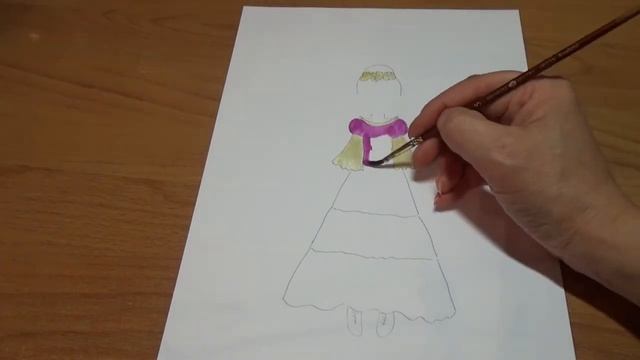 Бумажный подиум. Рисуем одежду для бумажных кукол. Трехъярусное платье. смотреть онлайн